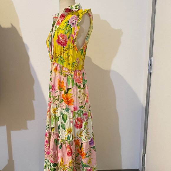 Floral flower collared button up ruffle sleeve Maxi Tea party dress - Picture 3 of 9